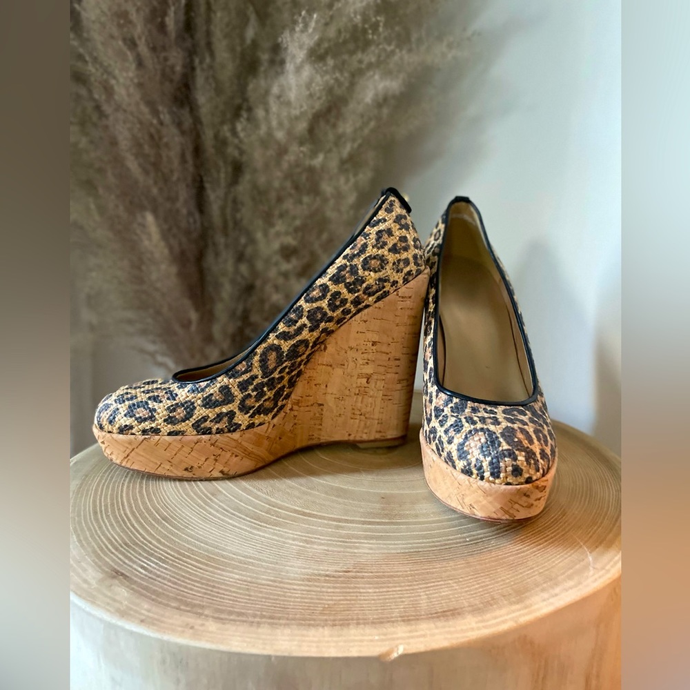Stuart Weitzman Leopard Cork Wedge, Sz 8.5